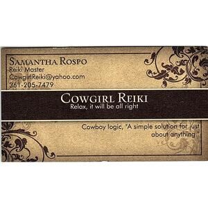 Cowgirl Reiki Samantha Rospo Reiki Master Vintage Business Card STK2-BC1-1